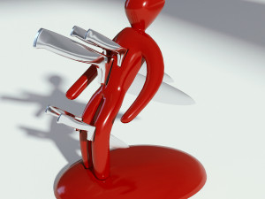 knife set with red holder 3D 模型