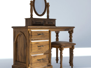 victorian desk mirror stool set old natural 3D मॉडल