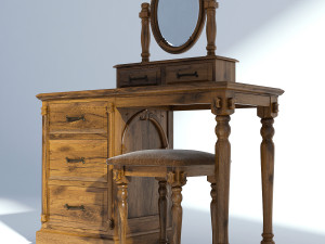 victorian desk mirror stool set old natural 3D मॉडल
