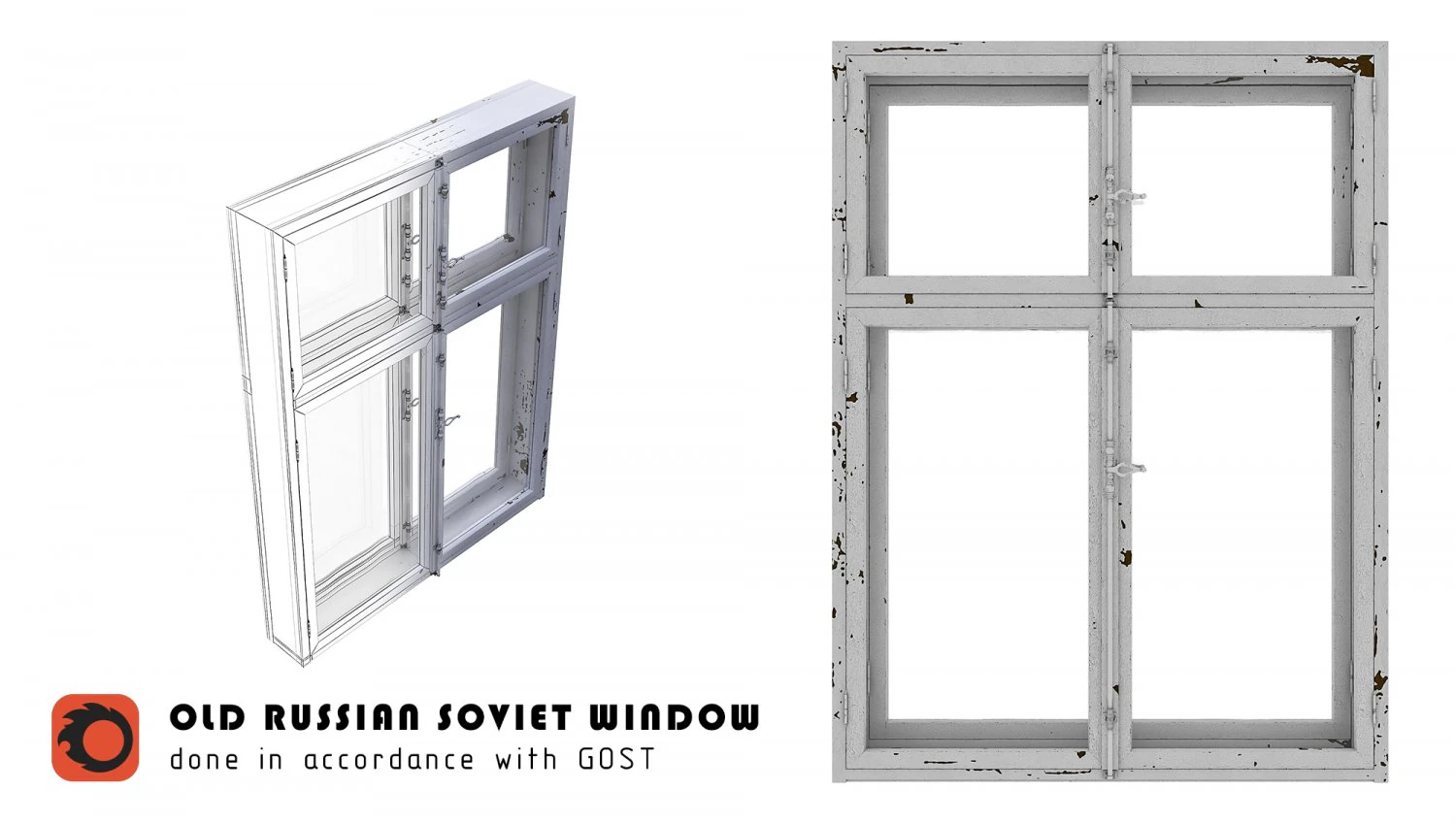 old gost window with peeling paint 3D Model .c4d .max .obj .3ds .fbx .stl .blend