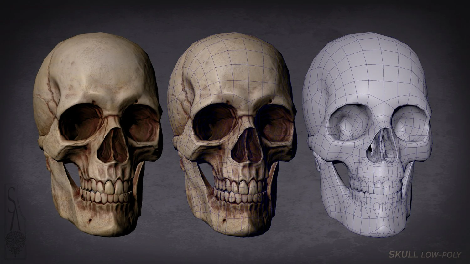 skull game-ready asset and 3d print 3D Model .c4d .max .obj .3ds .fbx .stl .blend 