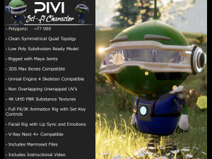 game ready realistic alien creature character pivi low-poly 3D Model