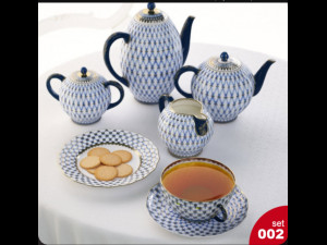 dinnerware service cookware and bakeware and cup and teapot and plate 3D Model