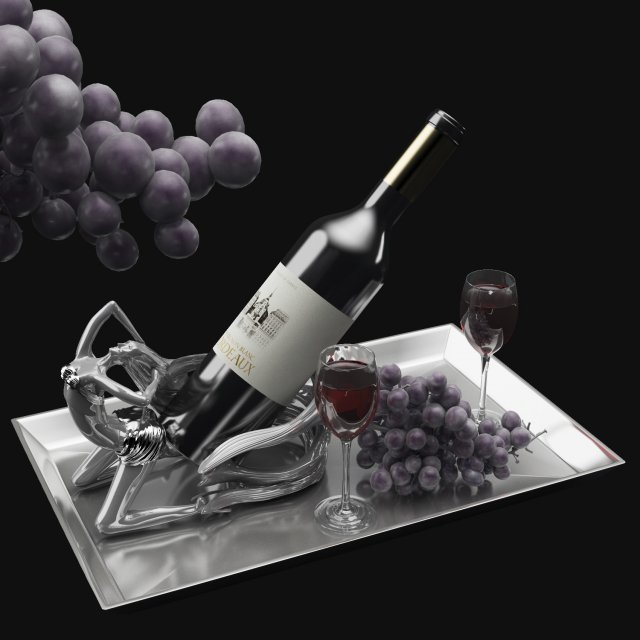 red wine and grape 3D Model .c4d .max .obj .3ds .fbx .stl .blend 