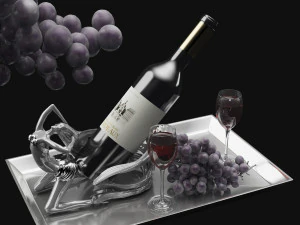 vino rosso e uva Modello 3D