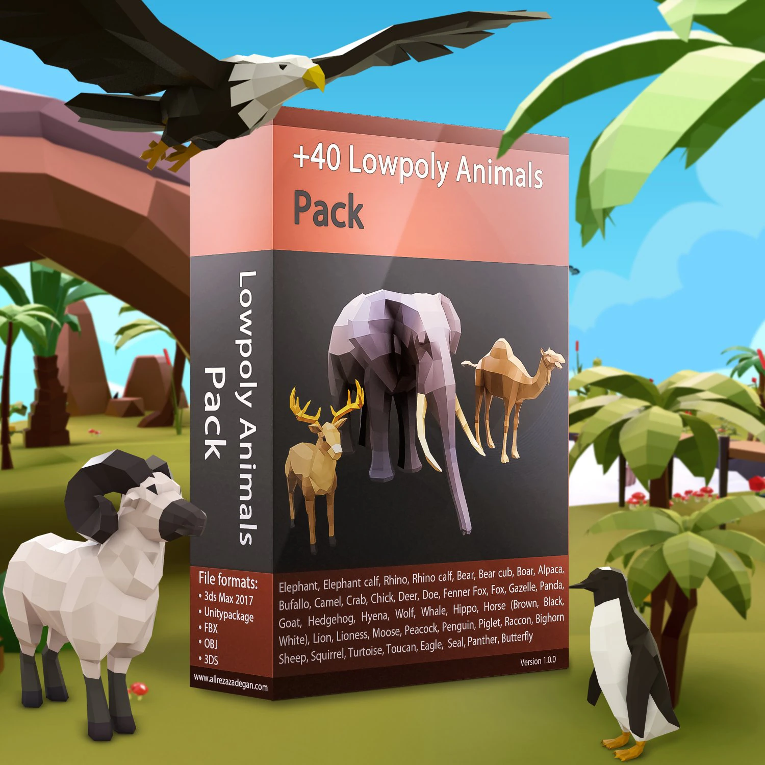 42 lowpoly animals pack 3D Model .c4d .max .obj .3ds .fbx .stl .blend 
