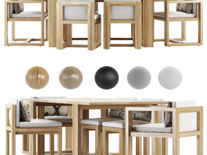 restoration hardware - bahia table and chair set teak 3D Model