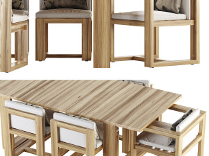 restoration hardware - bahia table and chair set teak 3D Model