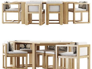 restoration hardware - bahia table and chair set teak 3D Model