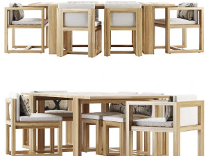 restoration hardware - bahia table and chair set teak 3D Model