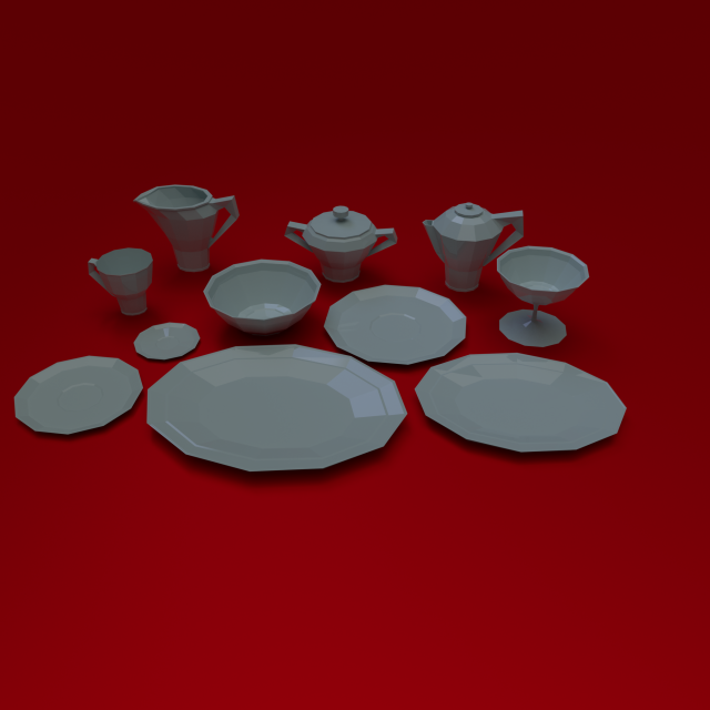 crockery set low poly Model 3D .c4d .max .obj .3ds .fbx .stl .blend 