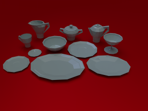 crockery set low poly 3D Model