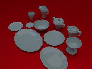 crockery set low poly Model 3D