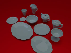 crockery set low poly 3D Model
