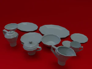 crockery set low poly 3D Model