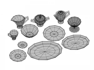 crockery set low poly 3D Model