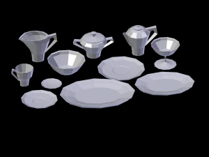 crockery set low poly 3D Model