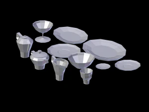 crockery set low poly 3D Model