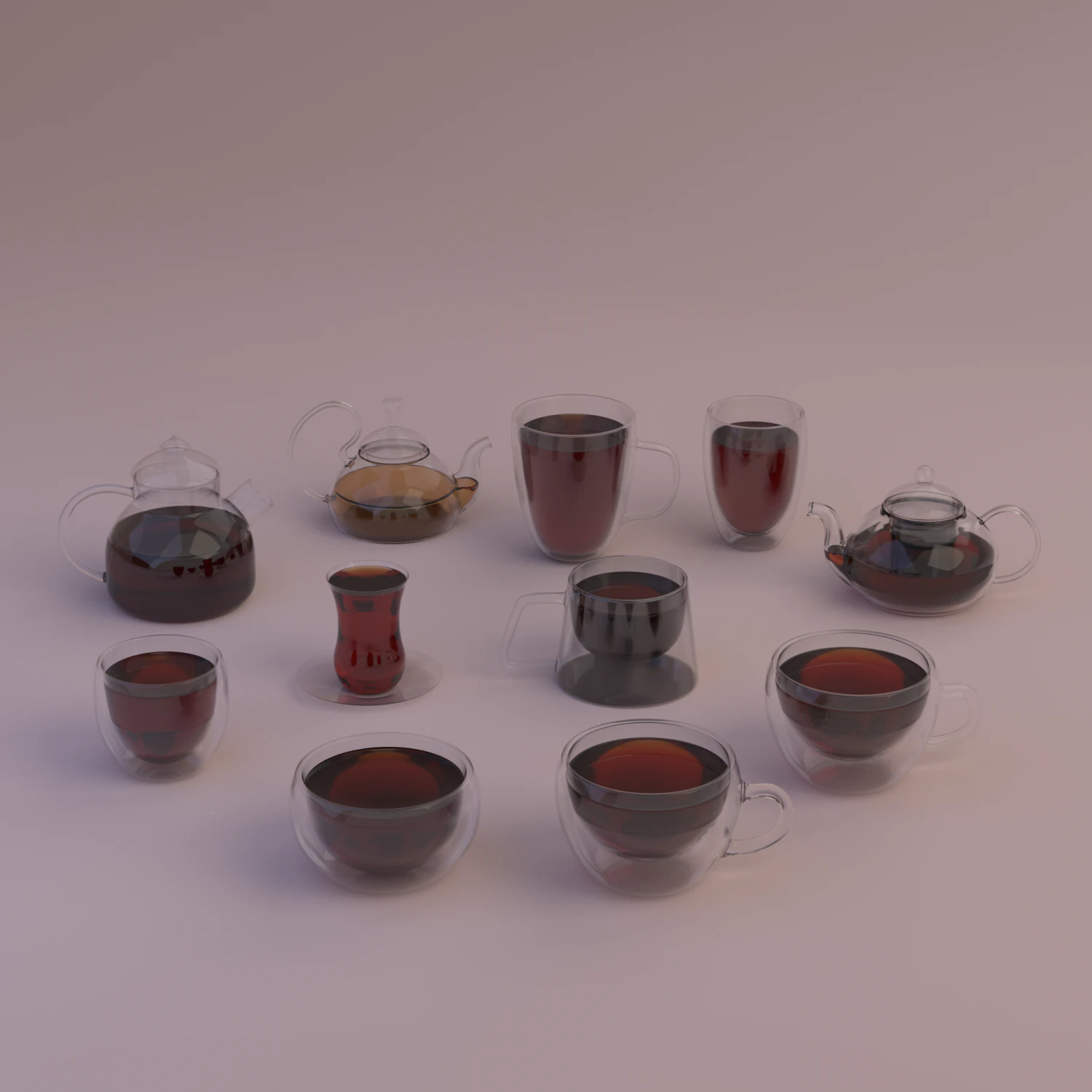 set of glass crockery 3D Model .c4d .max .obj .3ds .fbx .stl .blend 