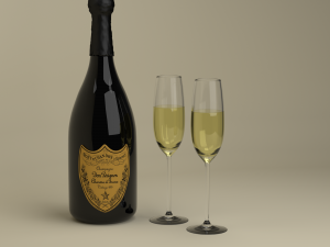 champagne dom perignon charme direne vintage 1979 and wineglasses 3D 모델