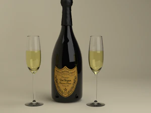 champagne dom perignon charme direne vintage 1979 and wineglasses 3D Model