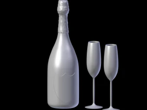 champagne dom perignon charme direne vintage 1979 and wineglasses 3D Model