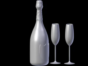 champagne dom perignon charme direne vintage 1979 and wineglasses 3D Model