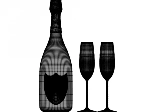 champagne dom perignon charme direne vintage 1979 and wineglasses 3D Model