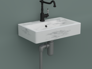 marble sink with mixer faucet and pipes Modèle 3D