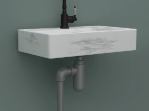 pia de m&aacute;rmore com torneira misturadora e canos Modelo 3D