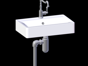 marble sink with mixer faucet and pipes Modèle 3D