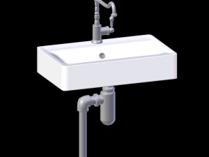 pia de m&aacute;rmore com torneira misturadora e canos Modelo 3D