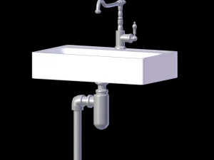 pia de m&aacute;rmore com torneira misturadora e canos Modelo 3D