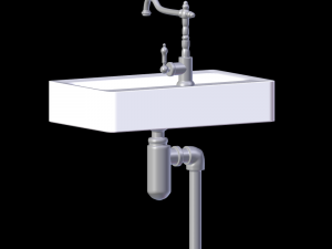 marble sink with mixer faucet and pipes Modèle 3D