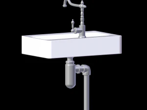 pia de m&aacute;rmore com torneira misturadora e canos Modelo 3D