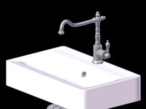 pia de m&aacute;rmore com torneira misturadora e canos Modelo 3D