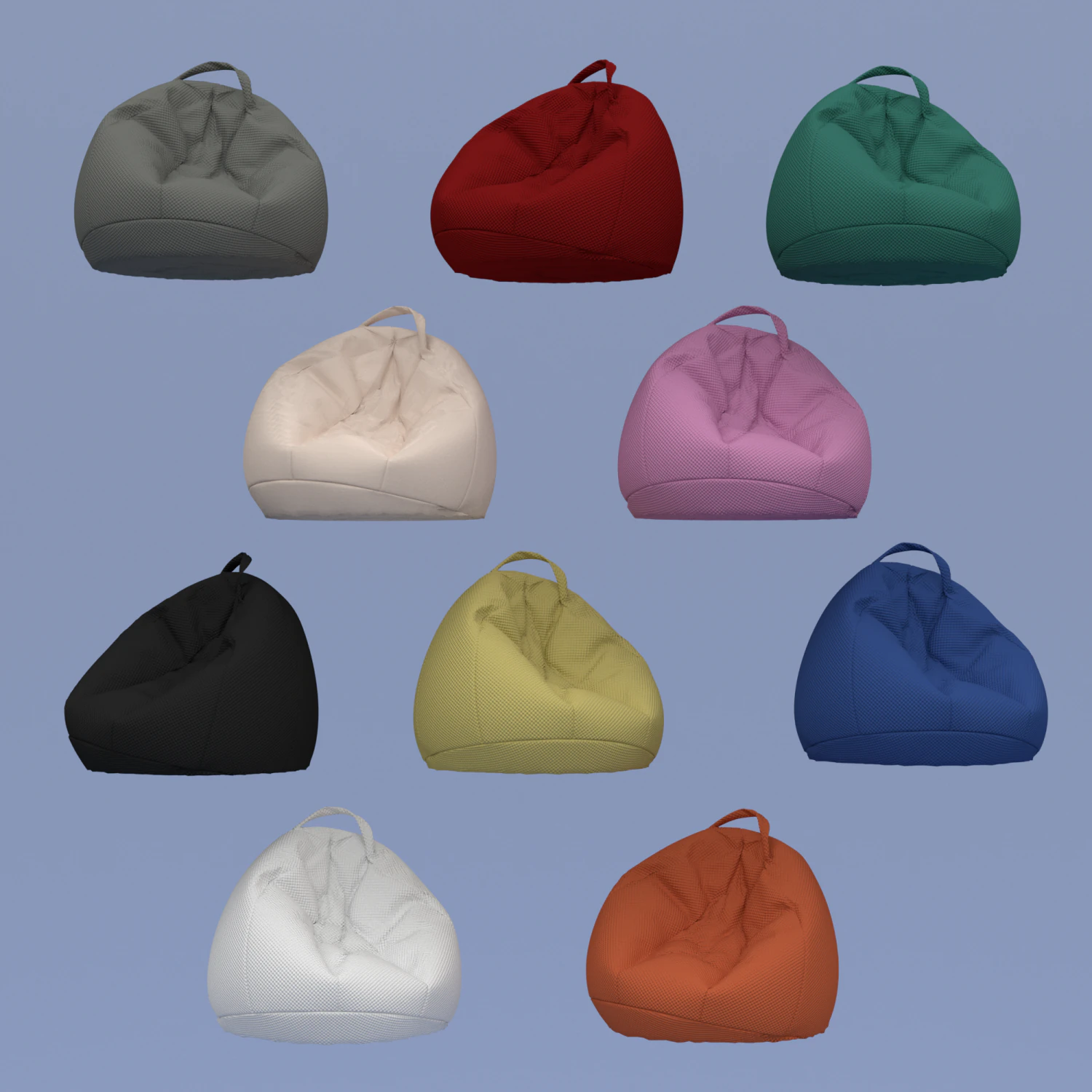 lot of ten colored beanbags 3D Model .c4d .max .obj .3ds .fbx .stl .blend