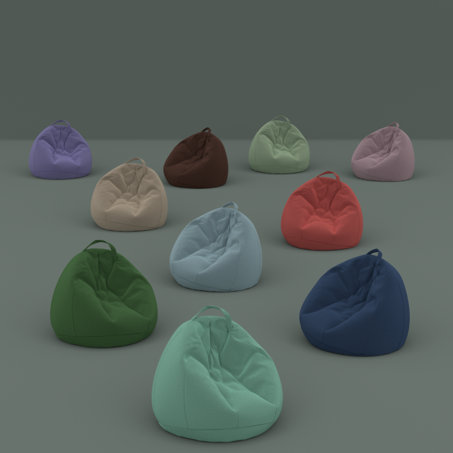 lot of ten colored flock beanbags Model 3D .c4d .max .obj .3ds .fbx .stl .blend