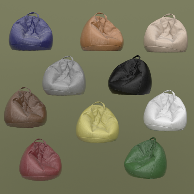 lot of ten colored leather beanbags 3D Model .c4d .max .obj .3ds .fbx .stl .blend 
