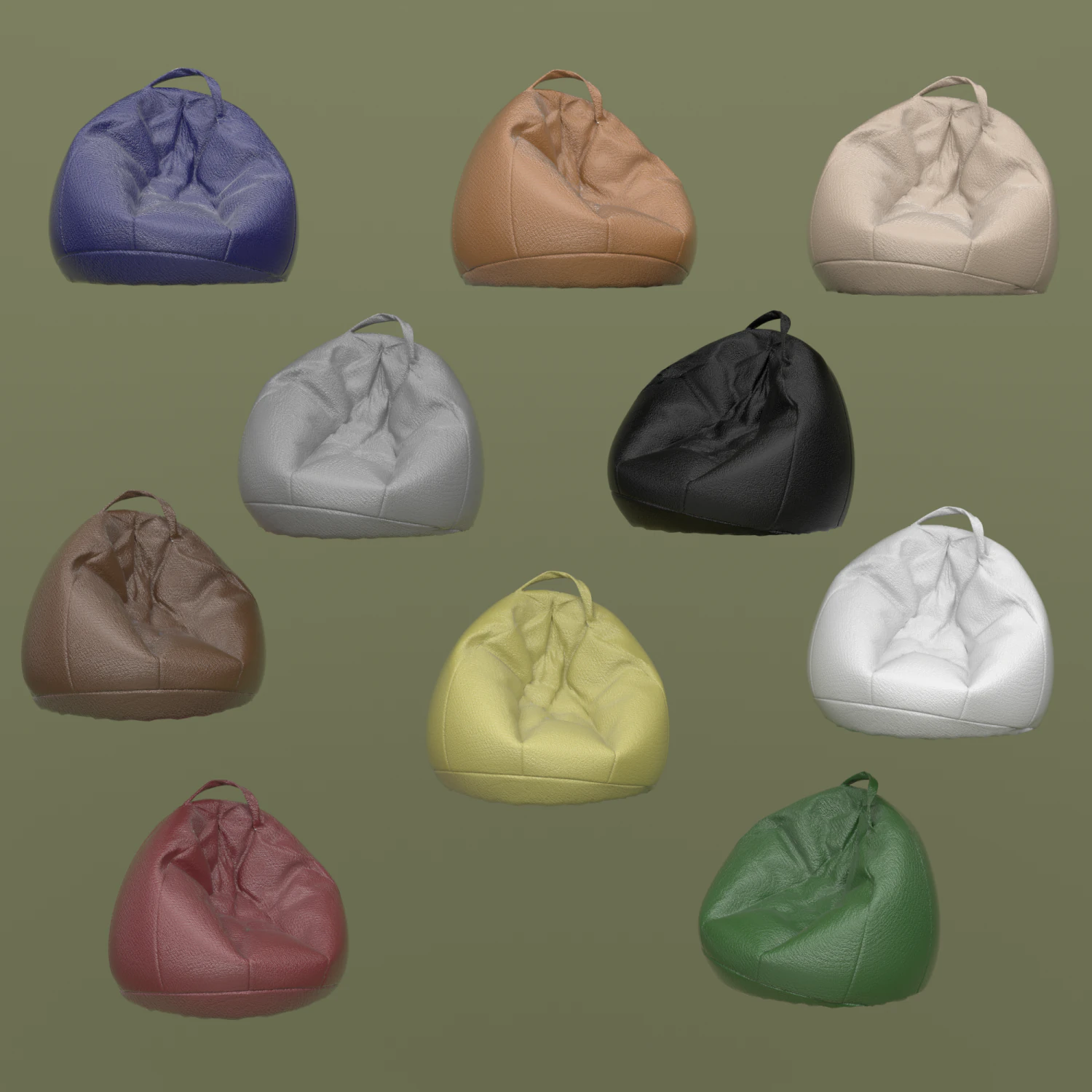 lot of ten colored leather beanbags 3D Model .c4d .max .obj .3ds .fbx .stl .blend 