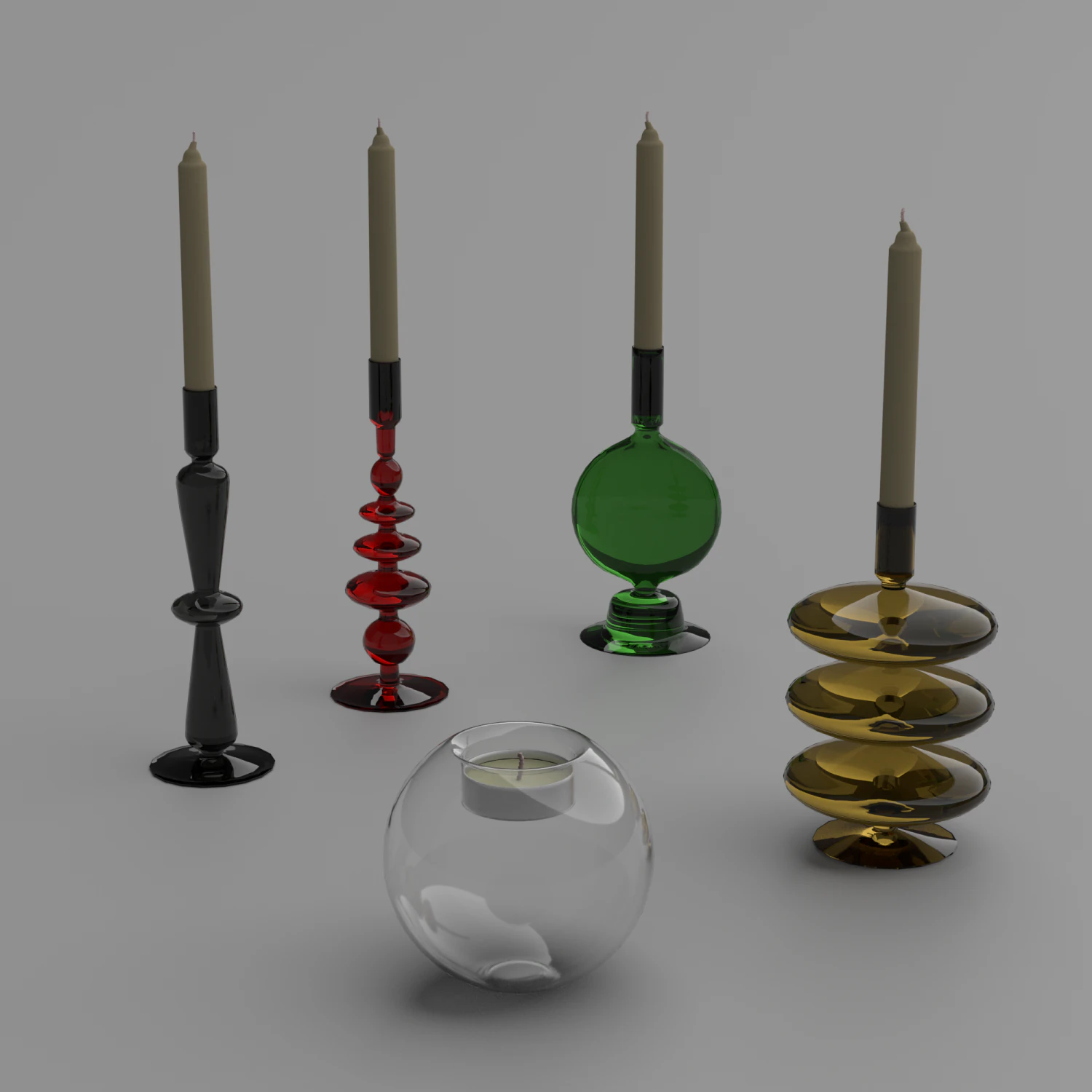 glass candlesticks and candles 3D Model .c4d .max .obj .3ds .fbx .stl .blend 