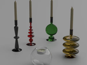 Glasleuchter und Kerzen 3D Modell