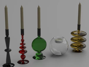 glass candlesticks and candles 3D Model