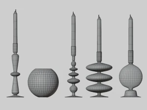 glass candlesticks and candles 3D Model