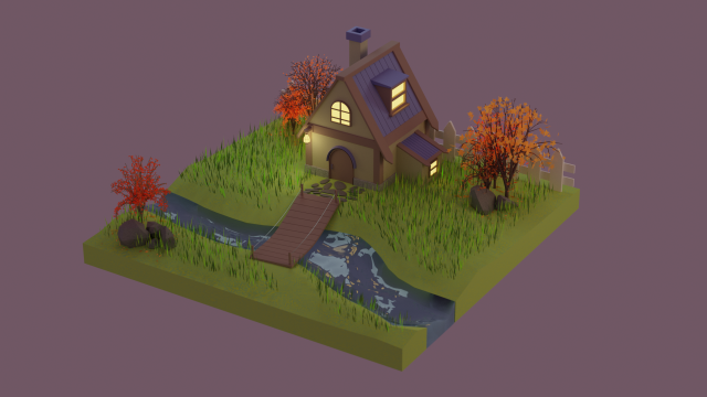 autumn house low poly 3D Модель .c4d .max .obj .3ds .fbx .stl .blend 