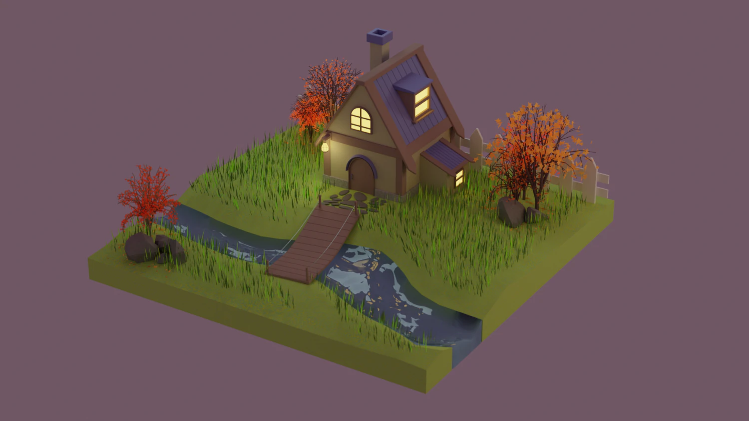 autumn house low poly 3D Model .c4d .max .obj .3ds .fbx .stl .blend 
