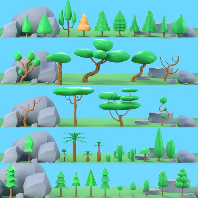 trees plants rocks low poly 3D Model .c4d .max .obj .3ds .fbx .stl .blend 