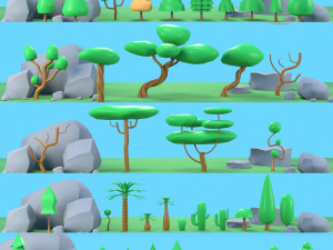 trees plants rocks low poly 3D 모델