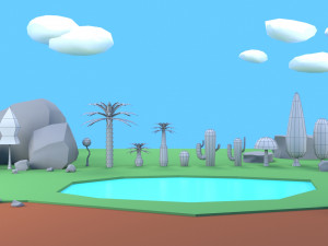 trees plants rocks low poly 3D Model