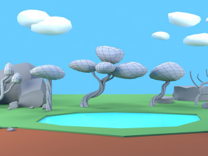 trees plants rocks low poly 3D Model